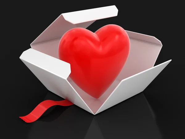 Offenes Paket mit Herz. Bild mit Ausschnittspfad — Stockfoto