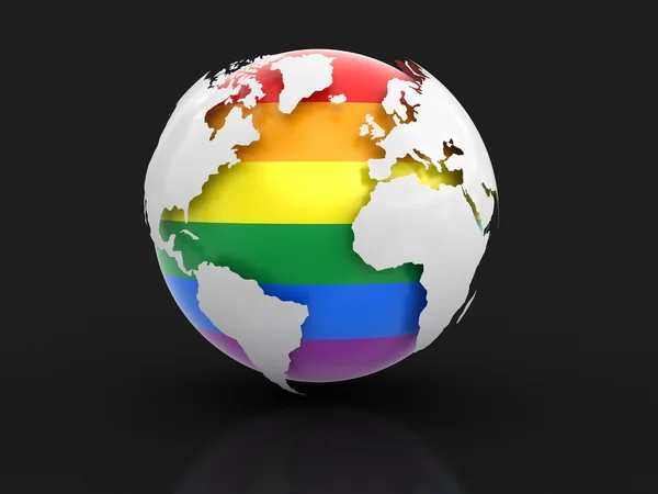 3D Globus mit Gay Pride Farbe. Bild mit Ausschnittspfad — Stockfoto