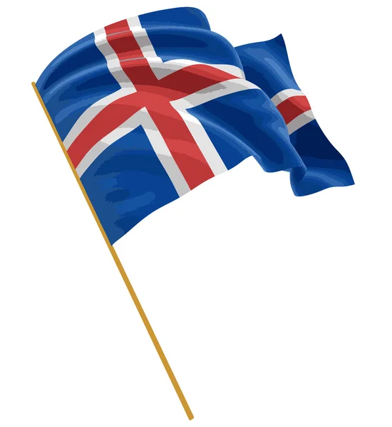 Imagem vetorial. Bandeira islandesa 3D com textura de superfície de tecido. Fundo branco. Imagem com caminho de recorte —  Vetores de Stock