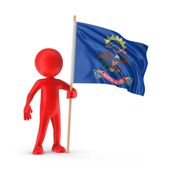 Man and flag of the US state of North Dakota. Imagen con ruta de recorte — Foto de Stock