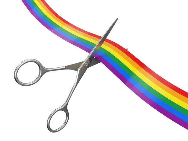 Scissors and color Ribbon. Image with clipping path — Stock Photo, Image
