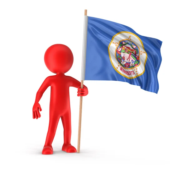 Man and flag of the US state of Minnesota. Imagen con ruta de recorte — Foto de Stock