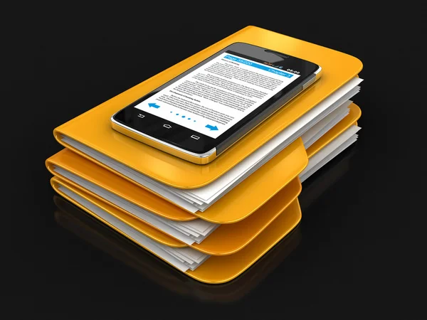 Folders and files with Touchscreen smartphone. Image with clipping path — Stock Photo, Image