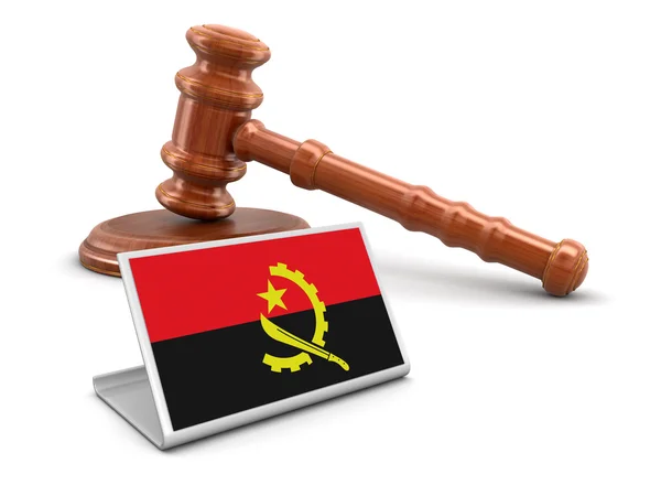 3d wooden mallet and Angola flag. Image with clipping path — Stock Photo, Image