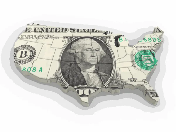 Vektör görüntü. ABD Doları ile Haritası. Görüntü kırpma yolu ile.