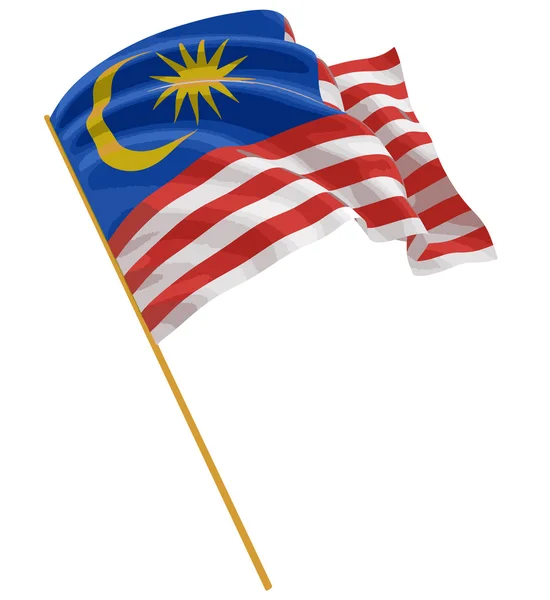 Vector image. 3D flag of Malaysia with fabric surface texture. White background. — Διανυσματικό Αρχείο