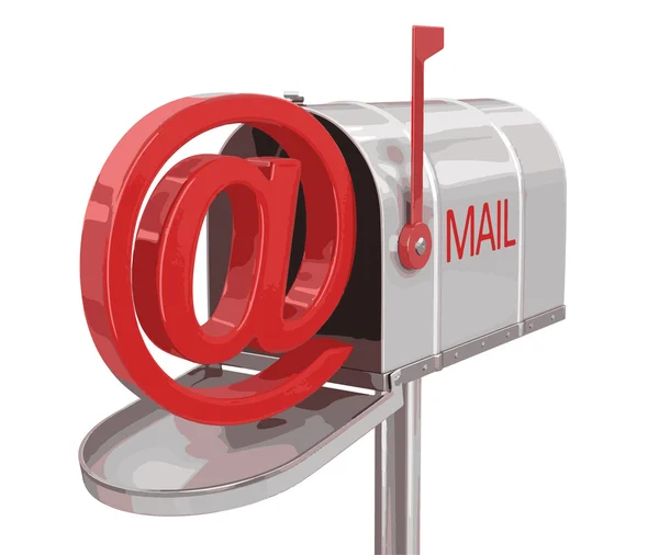 Vector afbeelding. Open mailbox met e-teken. Afbeelding met uitknippad — Stockvector