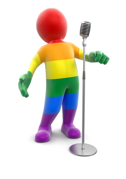 Uomo multicolore e microfono. Immagine con percorso di ritaglio — Foto Stock