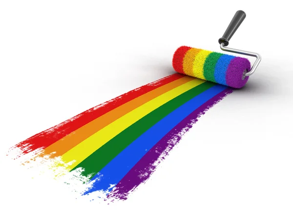 Rodillo de pintura con bandera del orgullo gay. Imagen con ruta de recorte —  Fotos de Stock