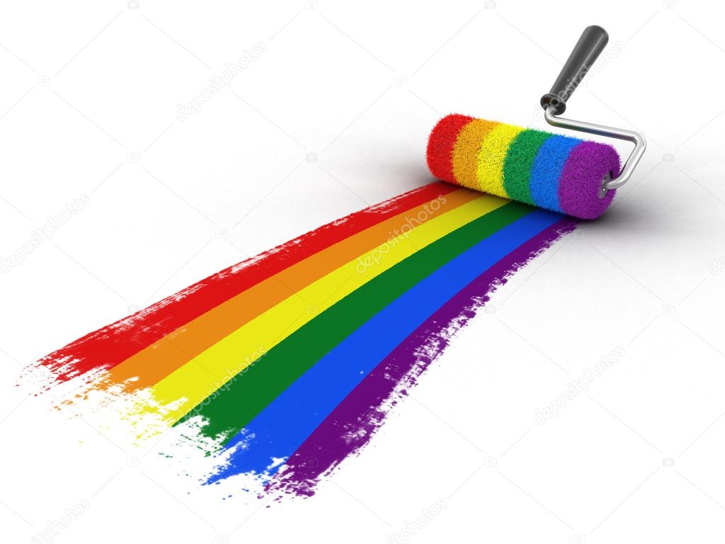 Paint roller with Gay pride flag. Image with clipping path