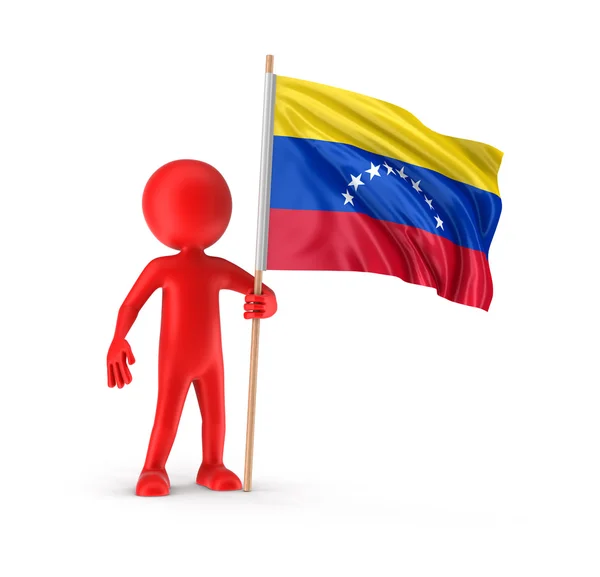 Hombre y Bandera Venezolana. Imagen con ruta de recorte . — Foto de Stock