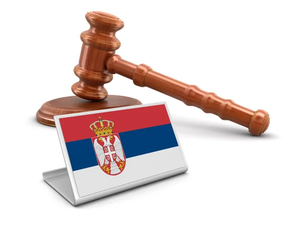 3d wooden mallet and Serbian flag. Image with clipping path — Stock Photo, Image