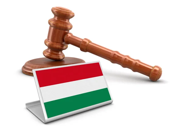 3d wooden mallet and Hungarian flag. Image with clipping path — Stock Photo, Image