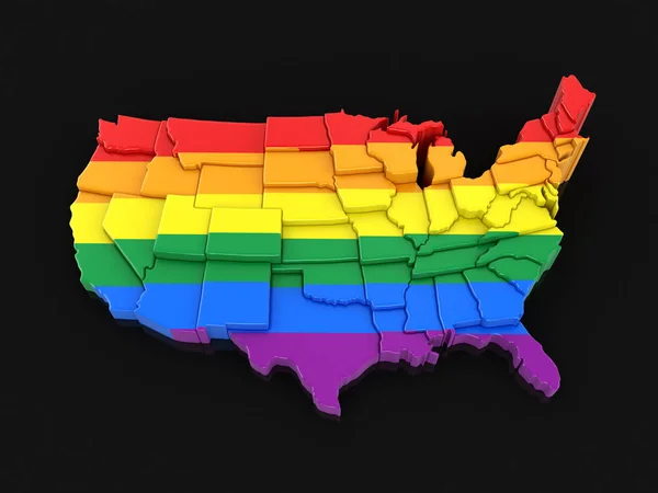 Karte der USA mit lgbt Flagge. Bild mit Ausschnittspfad. — Stockfoto