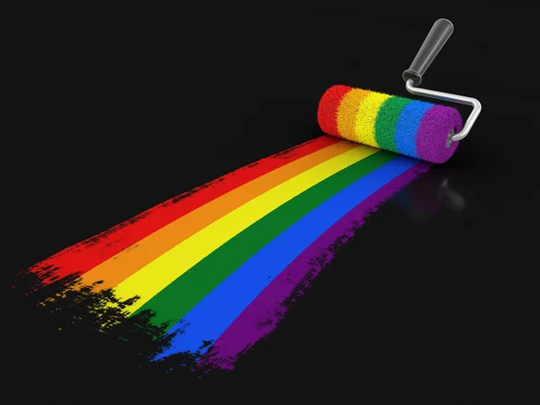Rodillo de pintura con bandera del orgullo gay. Imagen con ruta de recorte —  Fotos de Stock