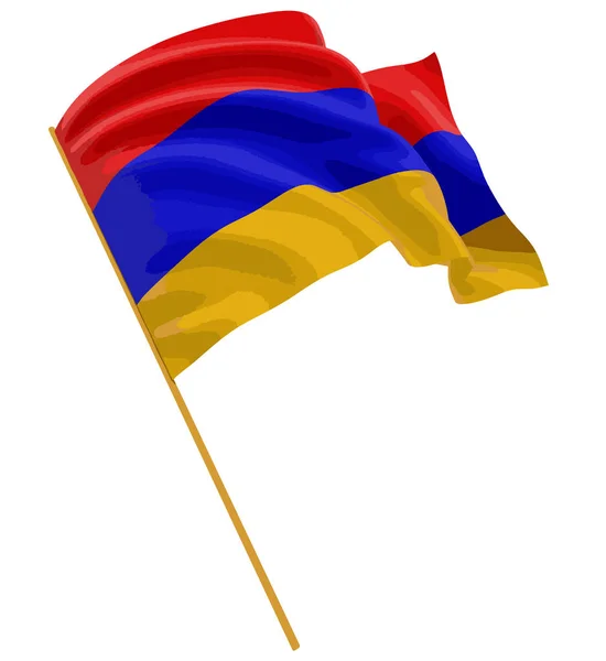 Bandiera armena 3D con trama superficiale in tessuto. Fondo bianco . — Vettoriale Stock