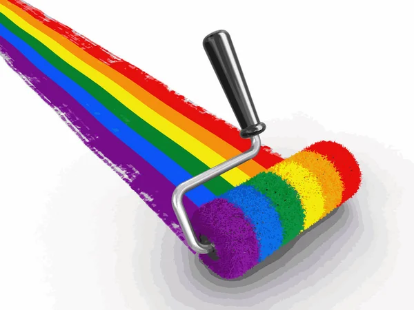 Rouleau de peinture avec drapeau Gay pride. Image avec chemin de coupure — Image vectorielle