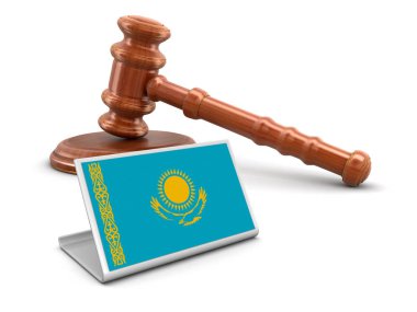 3d wooden mallet and Kazakh flag. Image with clipping path clipart