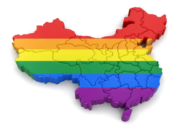 Mapa de China con la bandera LGBT. Imagen con ruta de recorte . — Foto de Stock