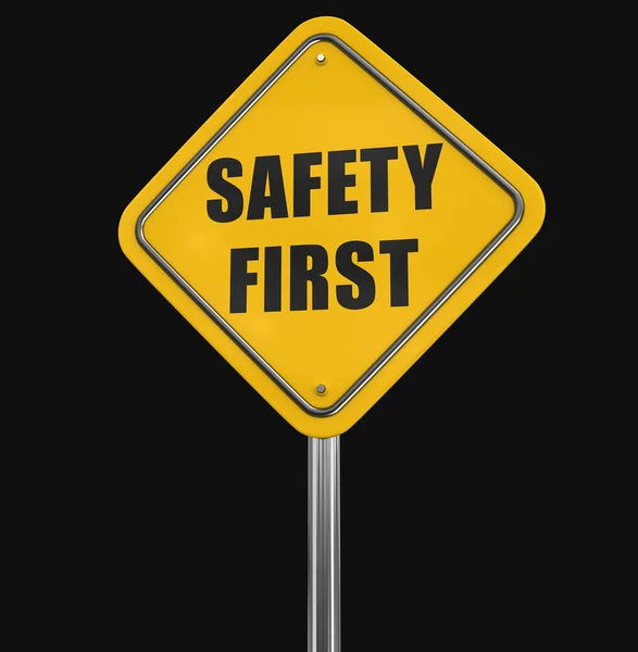 Säkerhet första Vägmärke. Bild med urklippsbana — Stockfoto