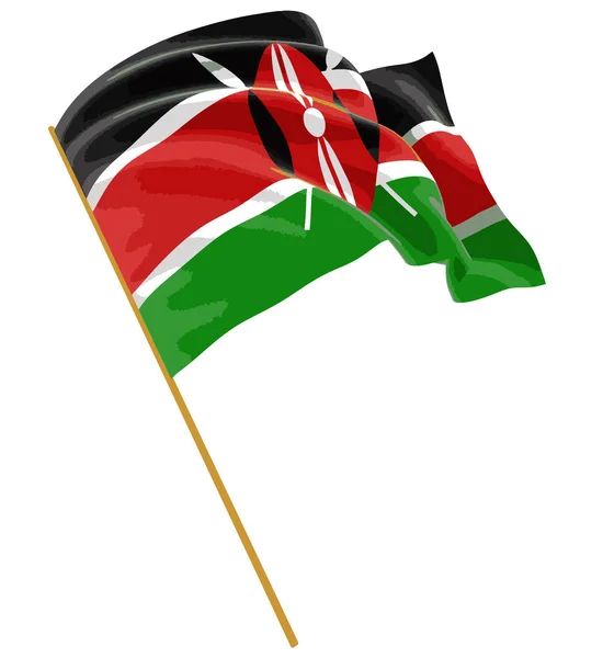 Bendera 3D Kenya dengan tekstur permukaan kain. Latar belakang putih . - Stok Vektor