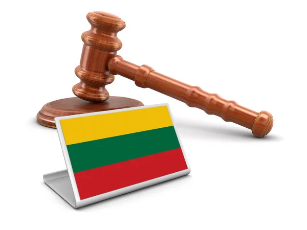 3d wooden mallet and Lithuanian flag. Image with clipping path — Stock Photo, Image