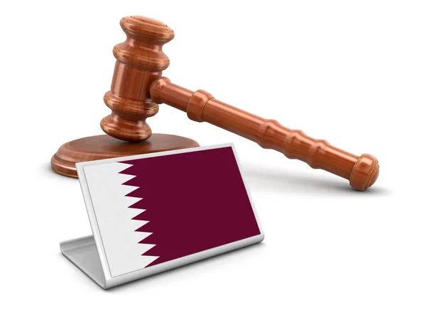 3d wooden mallet and Qatar flag. Image with clipping path