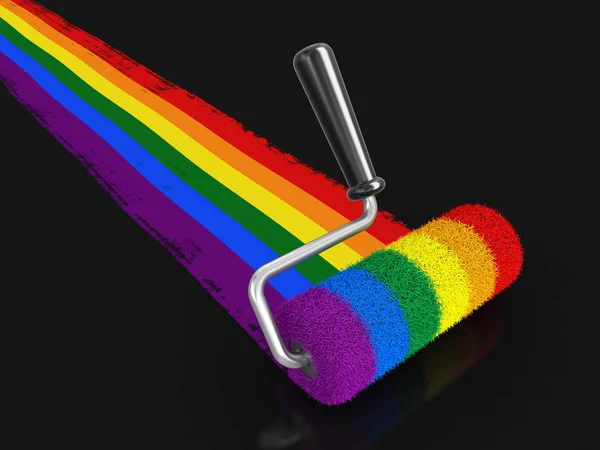 Rouleau de peinture avec drapeau Gay pride. Image avec chemin de coupure — Photo