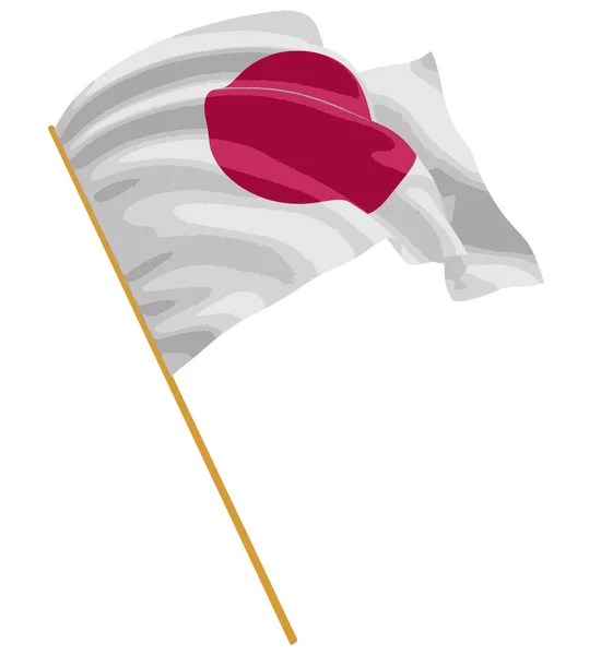 Bendera Jepang 3D dengan tekstur permukaan kain. Latar belakang putih. Gambar dengan tapak kliping - Stok Vektor