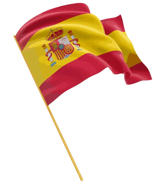 Bandeira espanhola 3D com textura de superfície de tecido. Fundo branco . —  Vetores de Stock