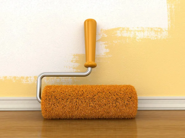 Paint roller near wall — Stock Photo, Image
