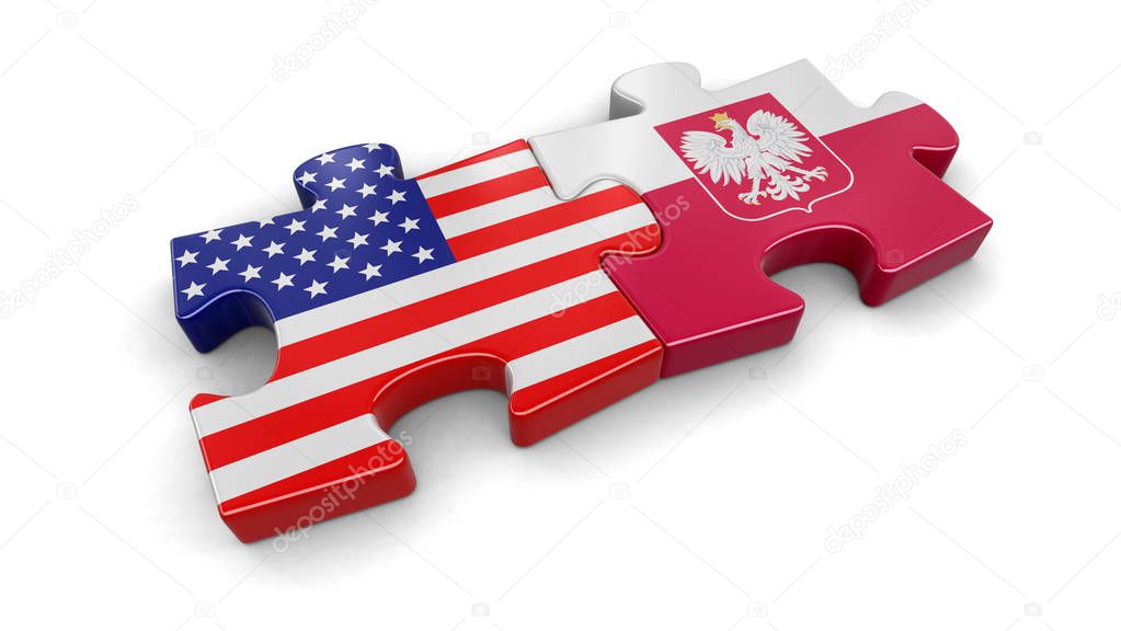 USA and Poland puzzle from flags. Image with clipping path