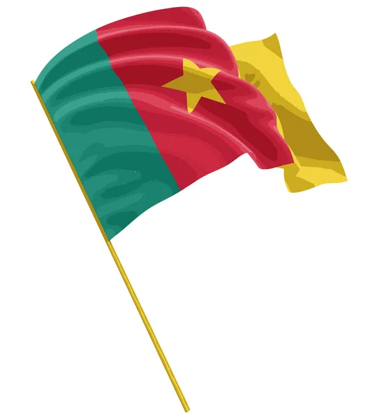 3D vlajky v Kamerunu s povrchovou texturou tkaniny. Bílé pozadí. — Stockový vektor