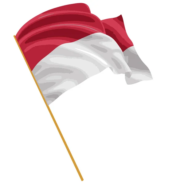 Bendera Indonesia 3D dengan tekstur permukaan kain. Latar belakang putih . - Stok Vektor