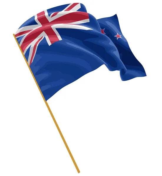 3D-s Új-Zéland zászlaja szövet felületi textúrával. Fehér háttér. — Stock Vector