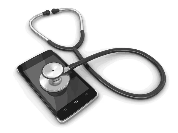 Touchscreen smartphone and stethoscope. Image with clipping path. — Stock Vector