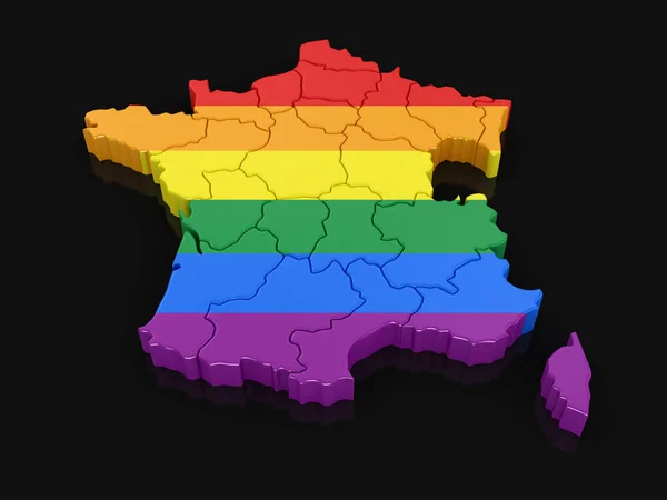 Landkarte von Frankreich mit lgbt Flagge. Bild mit Ausschnittspfad. — Stockfoto