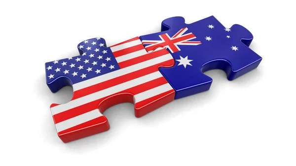 USA i Australia puzzle z flagi. Obraz ze ścieżką przycinającą — Zdjęcie stockowe
