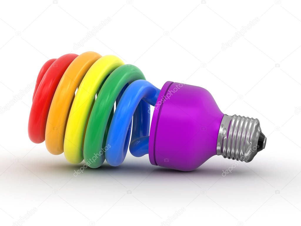 Multicolor Energy Saving Light Bulb. Image with clipping path