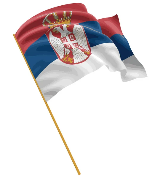 3D Сербський прапор з поверхнева текстура тканини. Білий фон. — стоковий вектор