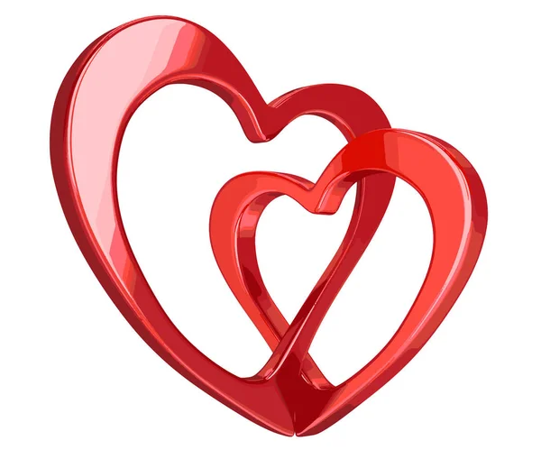 Deux cœurs liés en 3D. Image avec chemin de coupure — Image vectorielle