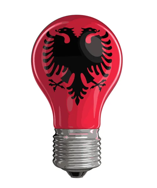 Lampu pijar dengan bendera Albania. Gambar dengan tapak kliping - Stok Vektor