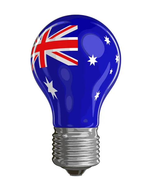 Lampu bohlam dengan bendera Australia. Gambar dengan tapak kliping - Stok Vektor