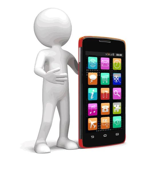 Smartphones Touchscreen e homem. Imagem com caminho de recorte . —  Vetores de Stock