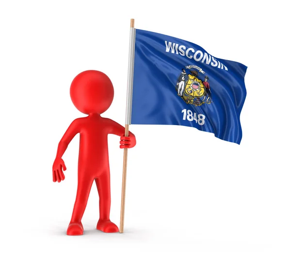 Man and flag of the US state of Wisconsin. Image with clipping path — Stock Photo, Image