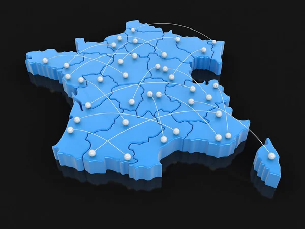 Mapa de Francia con rutas de vuelo. Imagen con ruta de recorte . — Foto de Stock