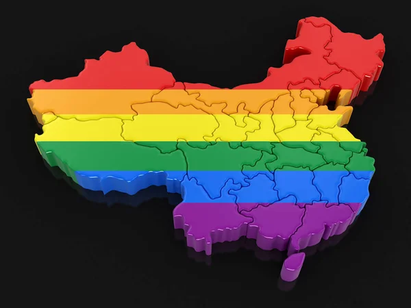 Carte de la Chine avec drapeau LGBT. Image avec chemin de coupure . — Photo