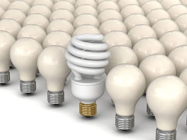 Ampoule à économie d'énergie et lampes à incandescence. Image avec chemin de coupure — Photo