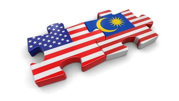 USA och Malaysia pussel från flaggor. Bild med urklippsbana — Stockfoto