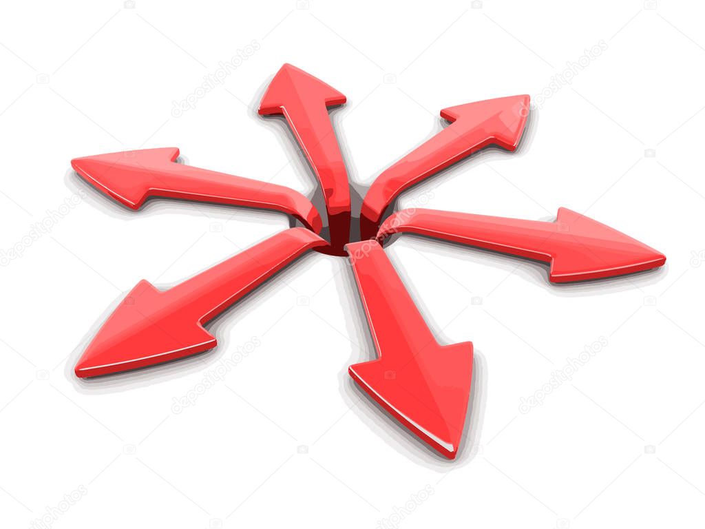 3d imagen de flechas en diferentes direcciones. Imagen con ruta de